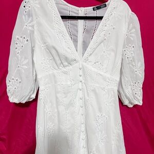 White Embellished Maxi Dress with Buttoned Blouse Style